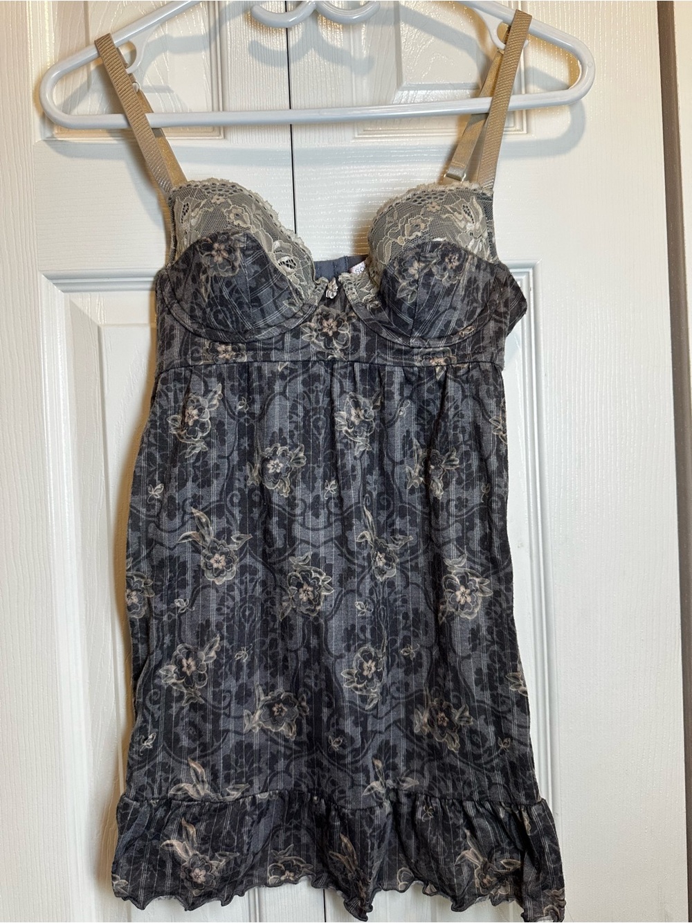 sophie b. Gray Floral Lace-Trim Chemise #90